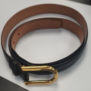 Delvaux Black Leather Belt Gold Tone Buckle Belgium Luxury